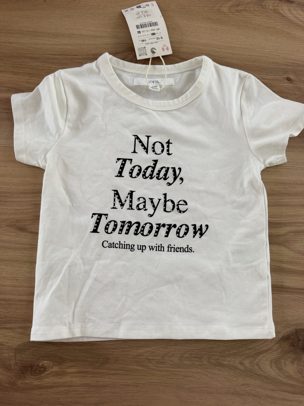 Zara White Short-Sleeve Graphic Tee - Black Text